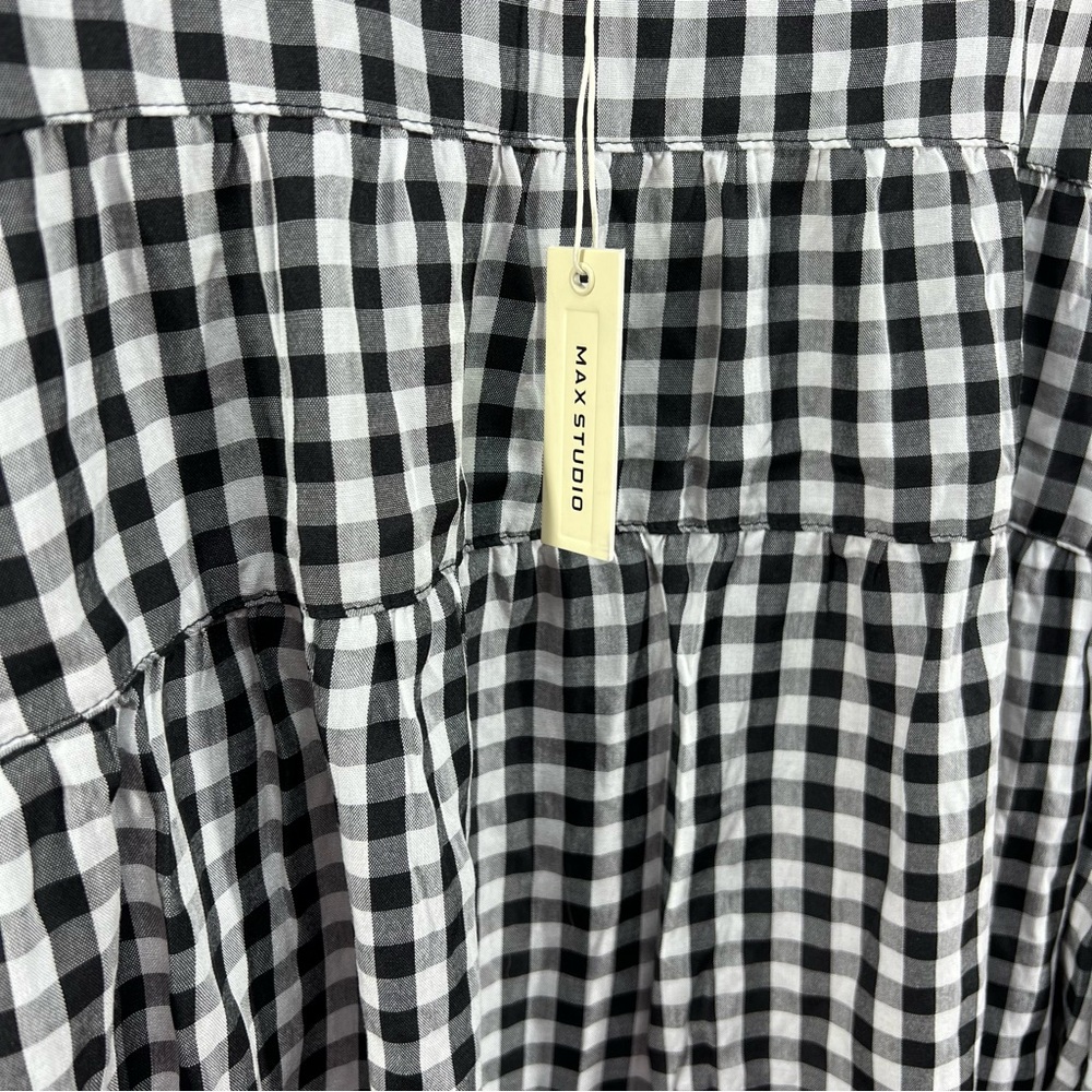 Max Studio Top Womens Small Black White Gingham Babydoll Milkmaid Ruffle NWT New - Picture 5 of 12